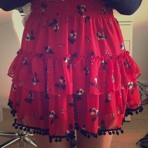 Red & Blue MISA Floral Skirt. Elastic waist. XS
